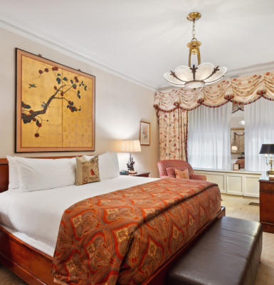 Featuring rich brocade interiors, Room #415 is a quiet haven, facing away from the New York City.