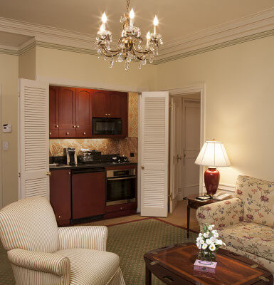 Interior Suite #815 comes complete with mini-fridge, microwave and stove.