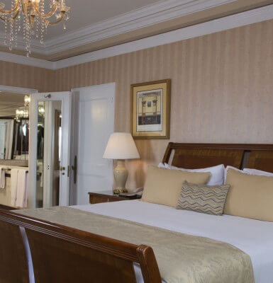 Suite #1609 offers a king-size bed and chandelier. 